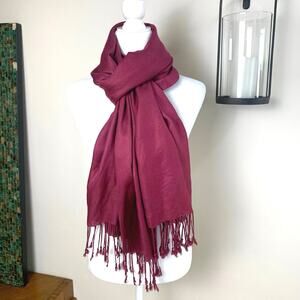 Women's Berry Plum Wine Pashmina Shawl Scarf with Tassels One Size Soft